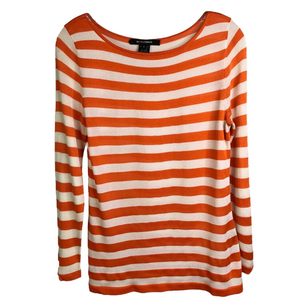 Ellen Tracy Sweater Womens Size Small Orange & Cream Striped Long Sleeve‎